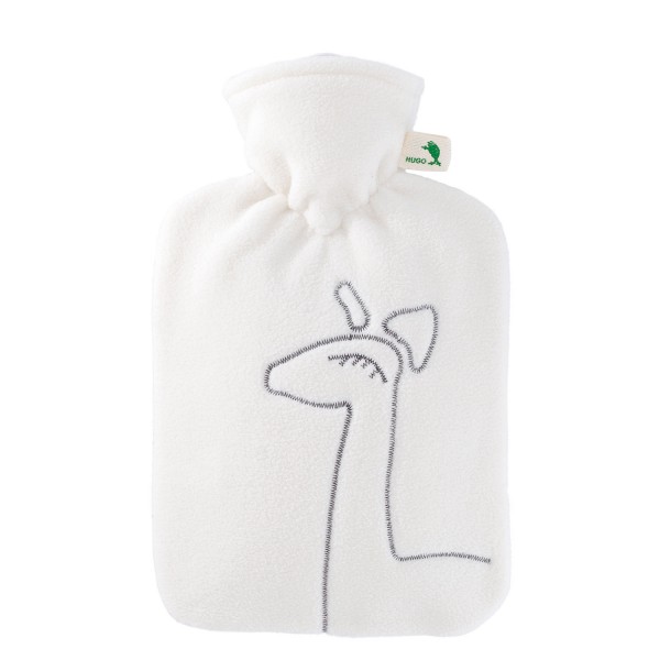 Wärmflasche Klassik 1,8 l mit Doublefleecebezug weiß, Applikation "Giraffe"