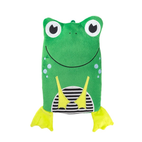 Kinder Öko-Wärmflasche 0,8 l mit Veloursbezug "Frosch" grün