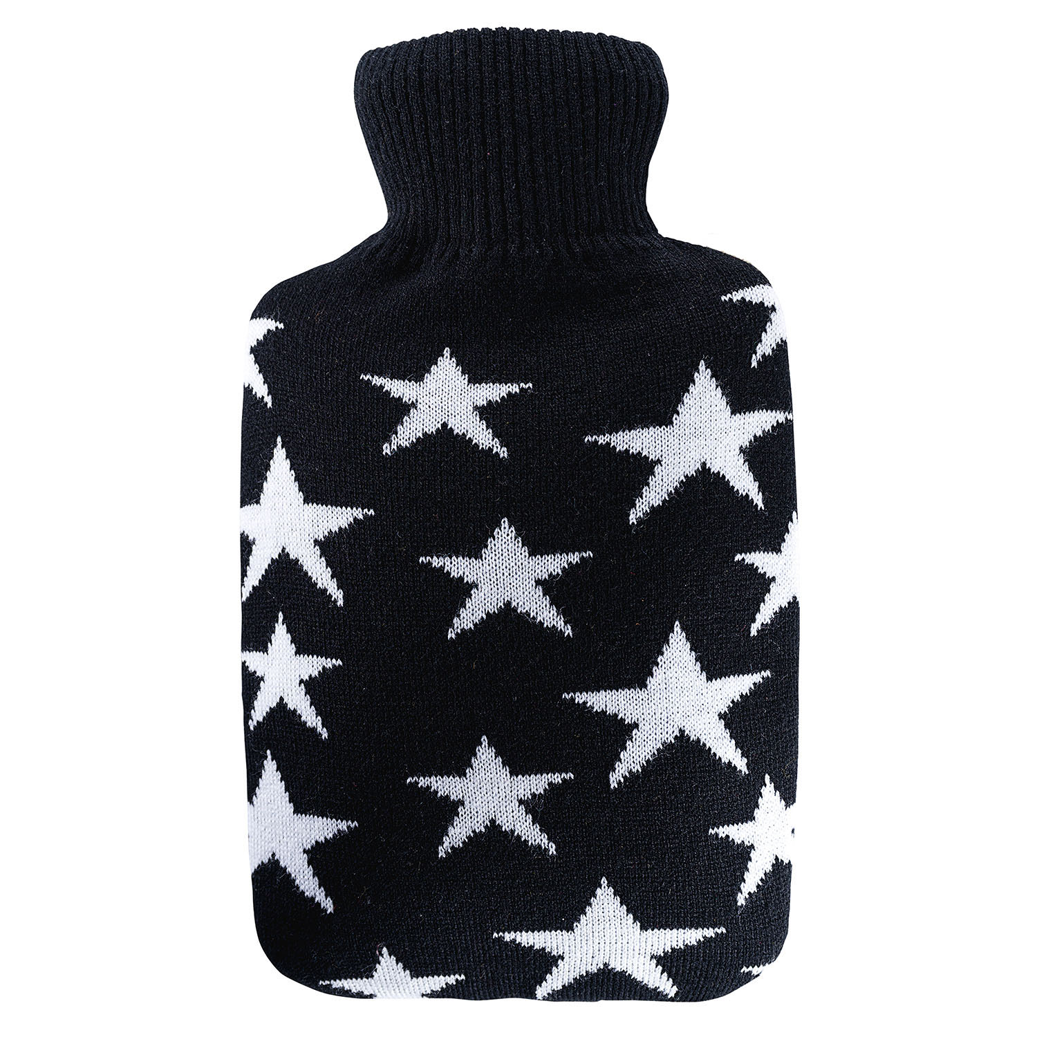 Wärmflasche Klassik 1,8 l mit Strickbezug Sterne weiß