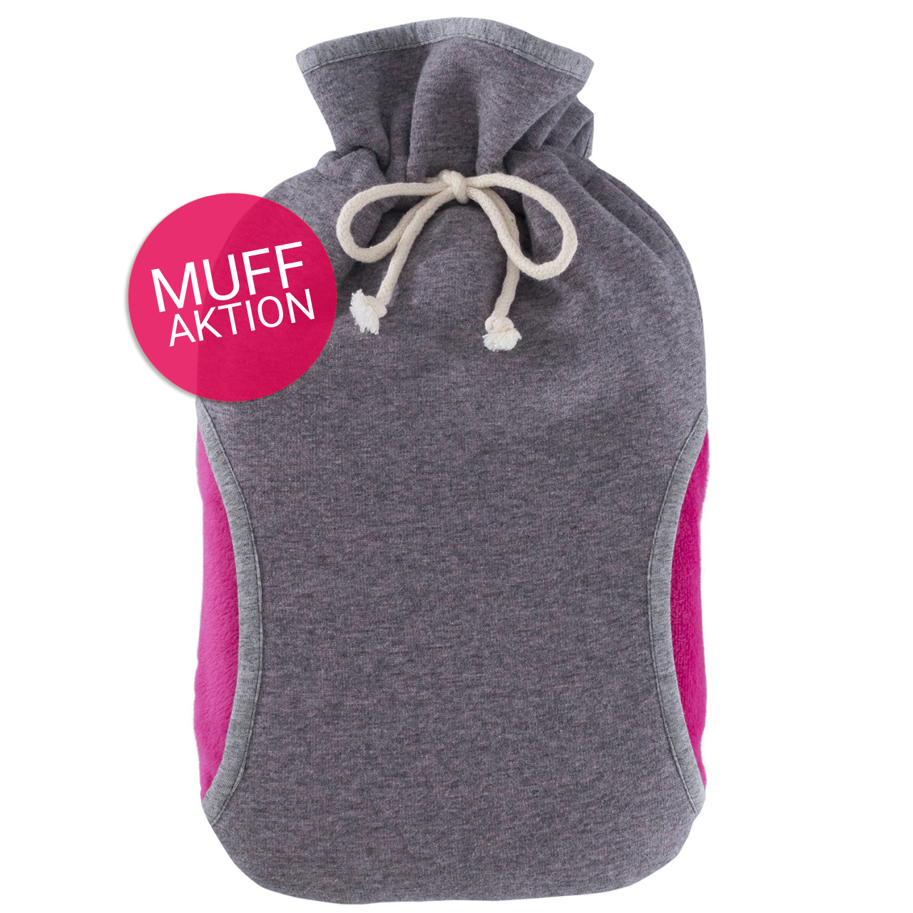 Öko-Wärmflasche 2,0 l mit Bezug Muff pink