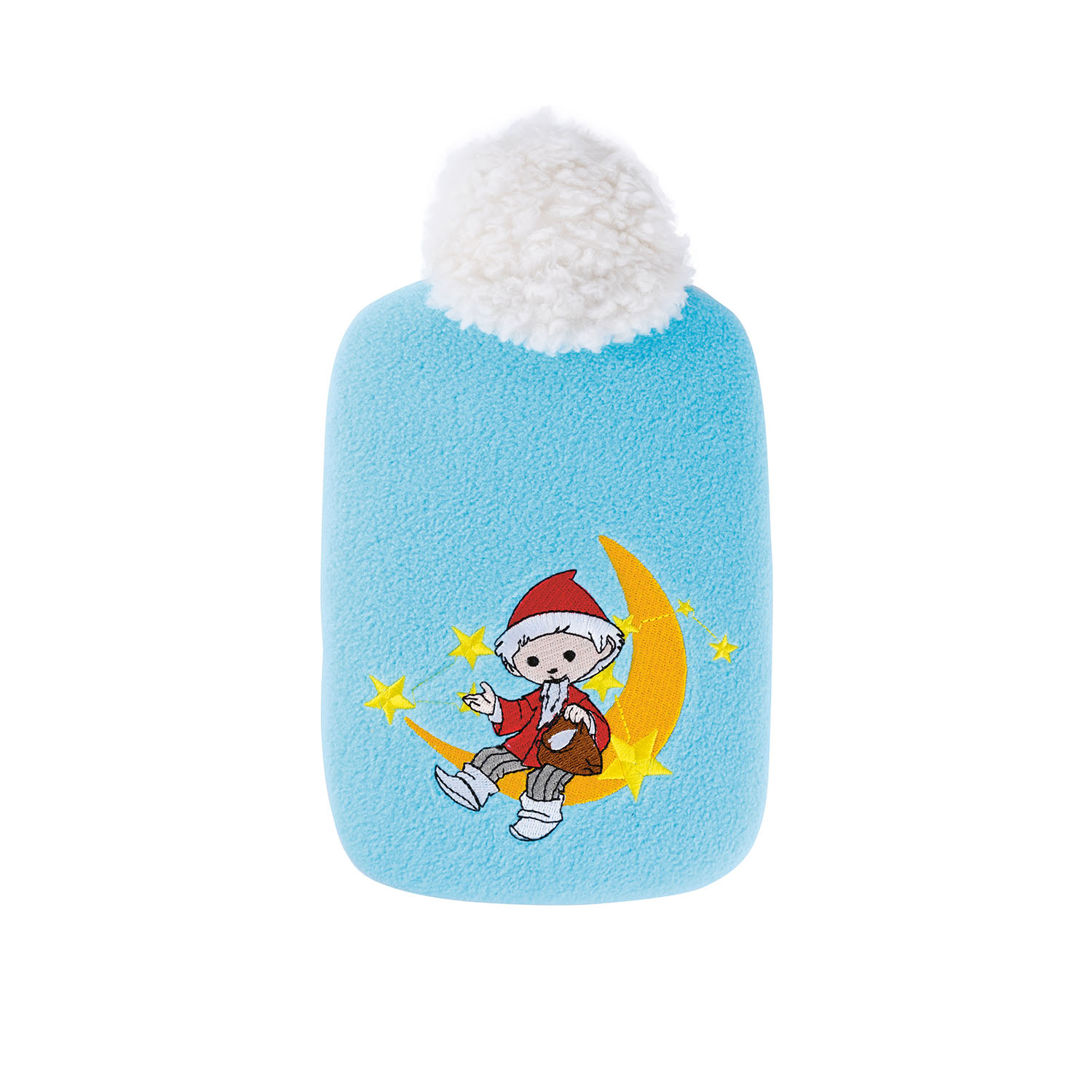 3158-hugo-frosch-waermflasche-oeko-jc-sandmann-mond-hellblau Kinder Öko-Wärmflasche 0,8 l mit Soft-Fleecebezug "Sandmännchen Mond" hellblau