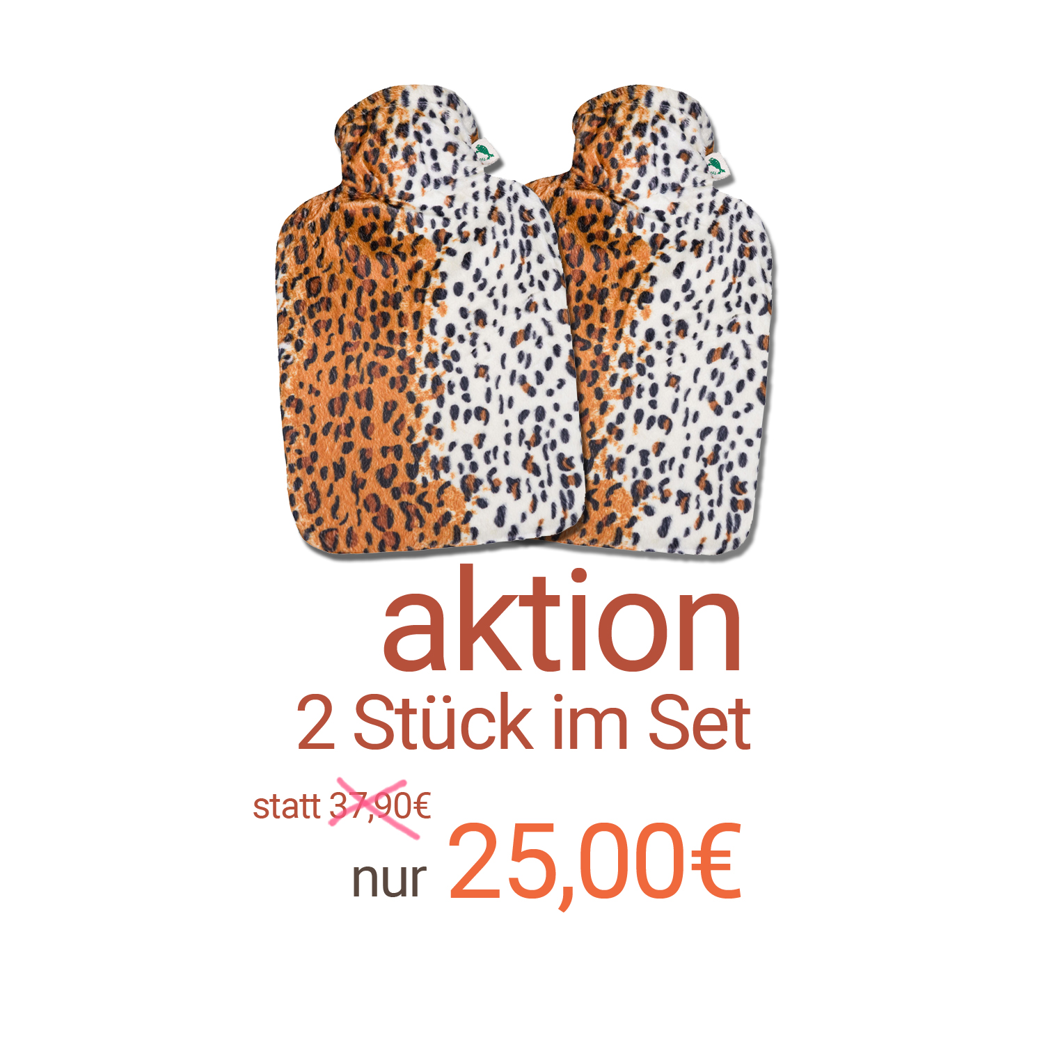 2er-Set Wärmflasche Klassik 1,8 l mit Veloursbezug Leopard