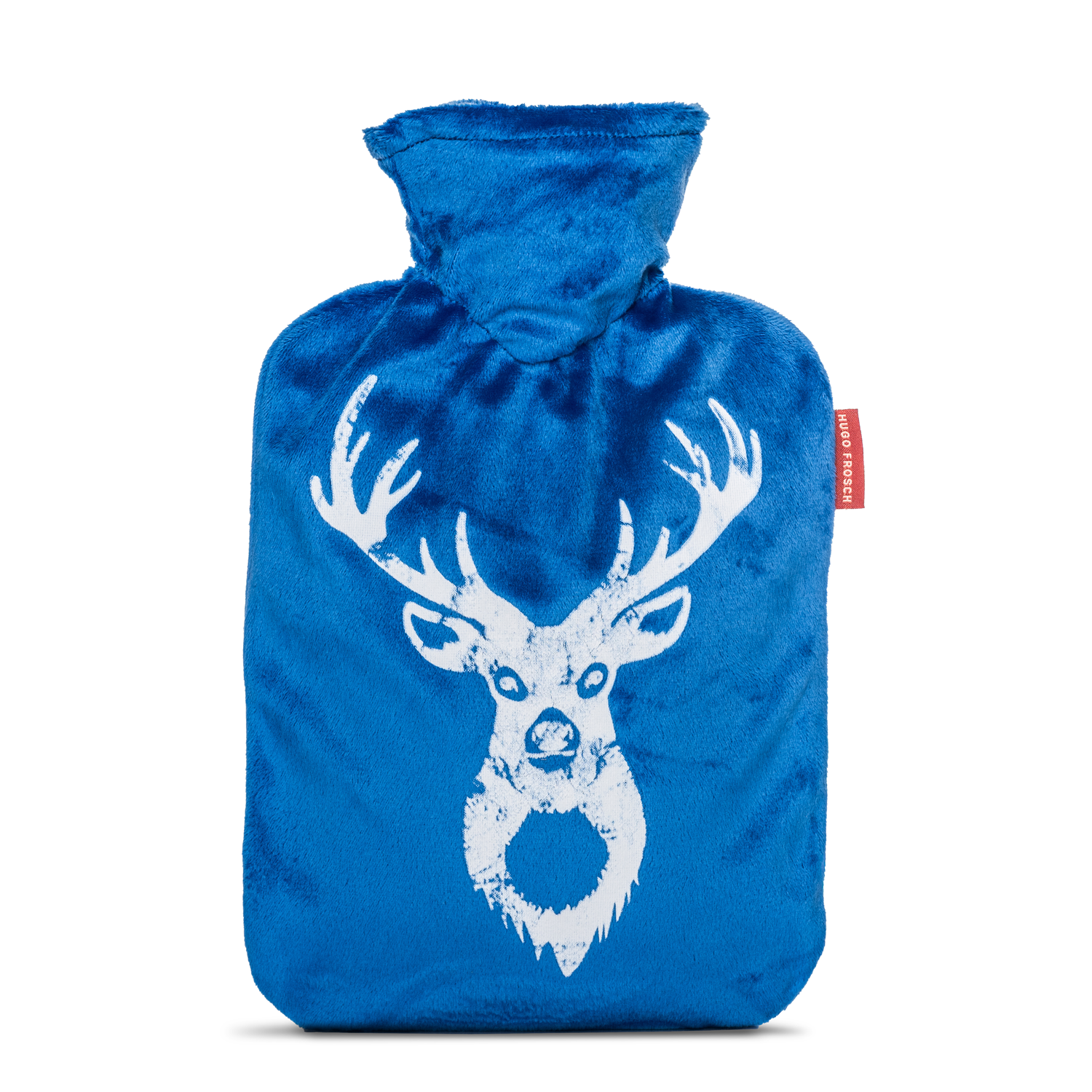 Wärmflasche Klassik 1,8 l mit Veloursbezug Hirsch blau
