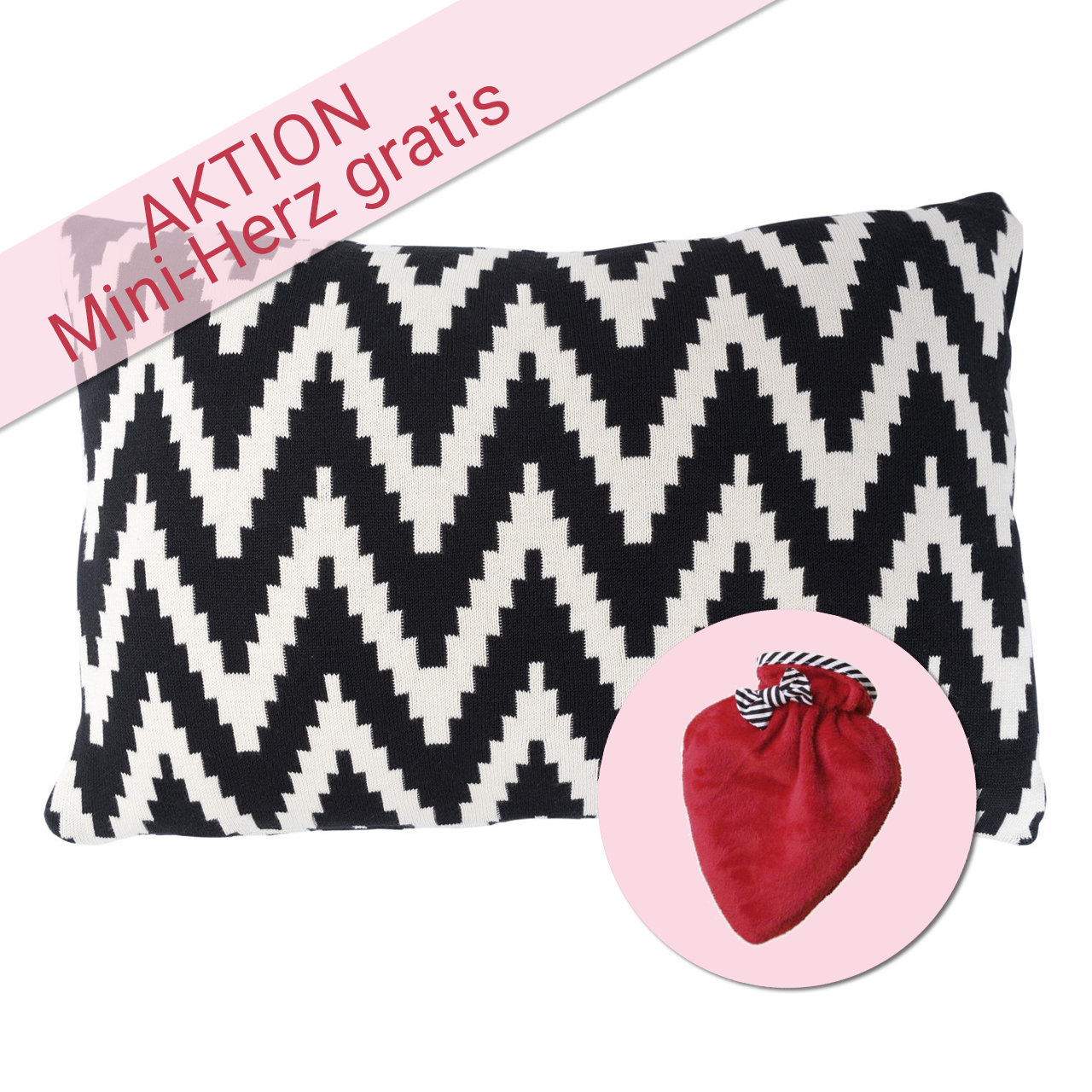 Designkissen Lissabon mit Öko-Wärmflasche 2,0 l u. gratis Mini-Herz