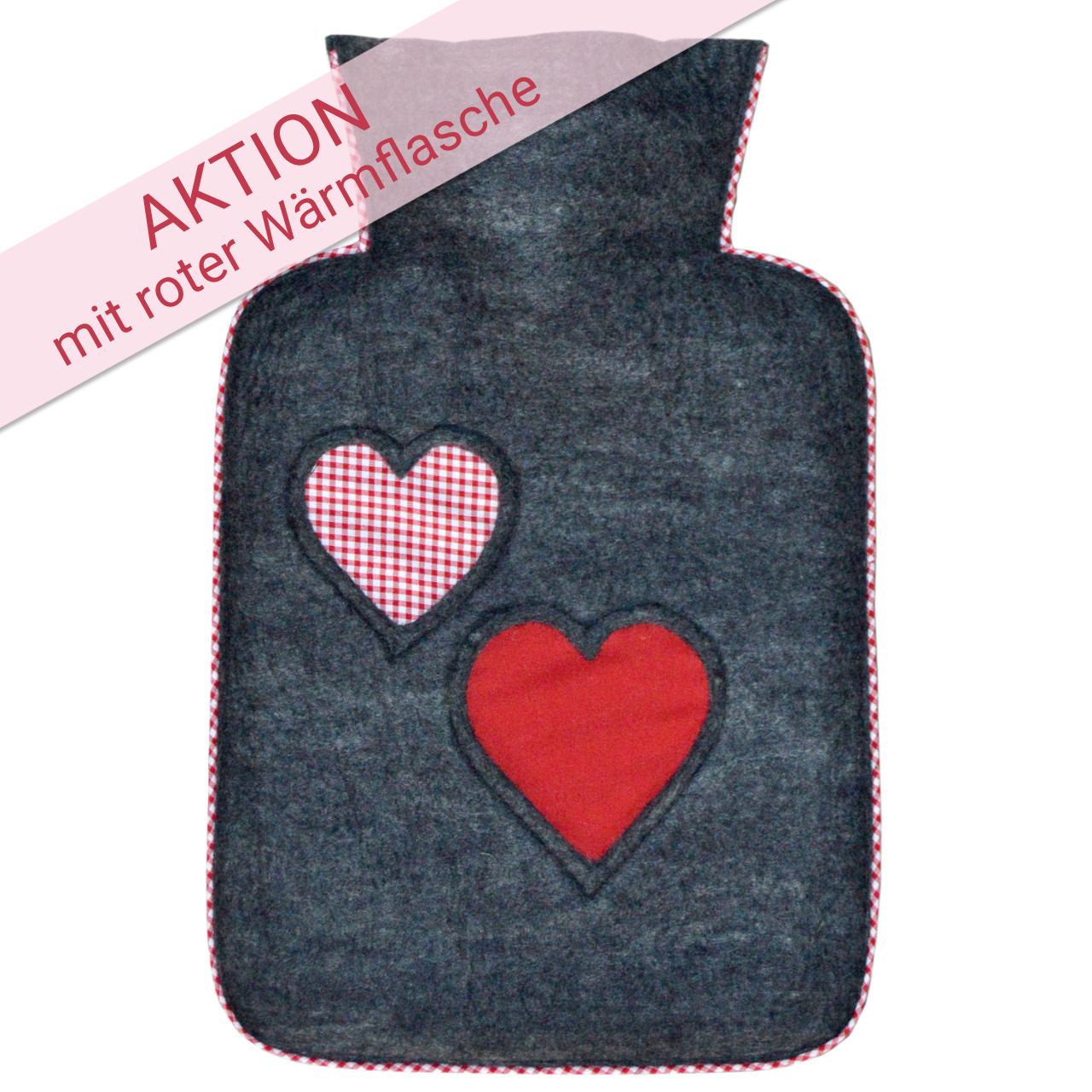 Wärmflasche Klassik 1,8 l mit Filzbezug Herzen