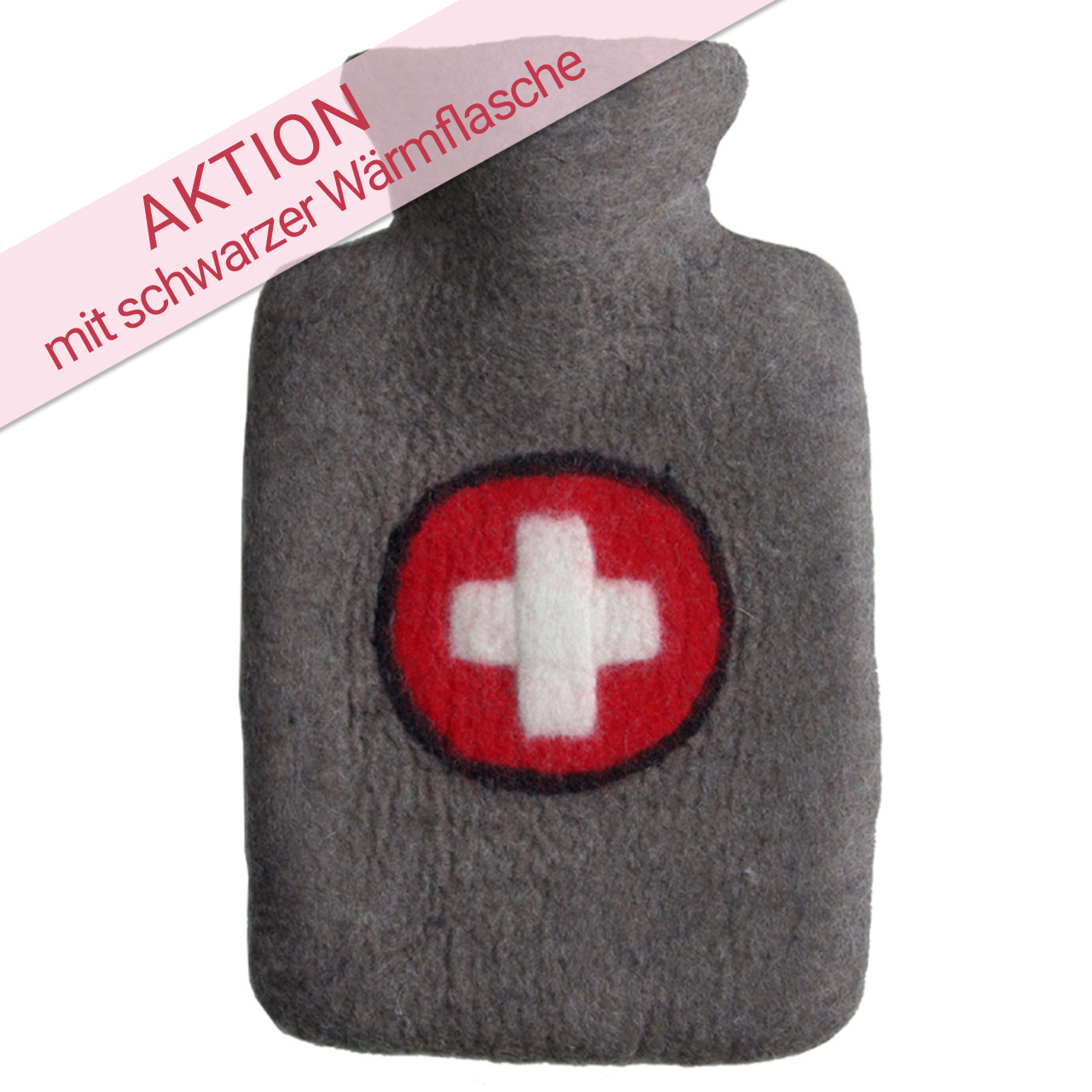 Wärmflasche Klassik 1,8 l mit Filzbezug Kreuz