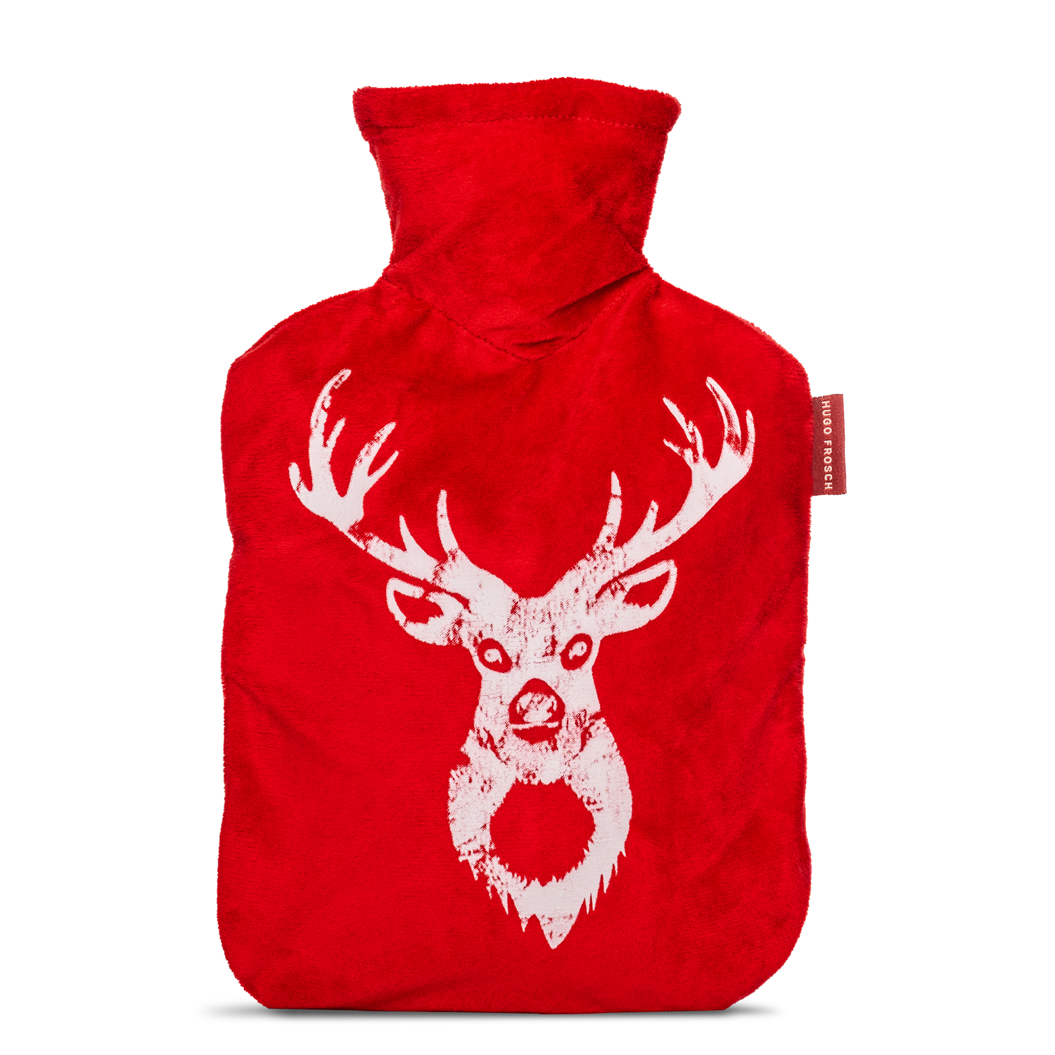 Wärmflasche Klassik 1,8 l mit Veloursbezug Hirsch rot