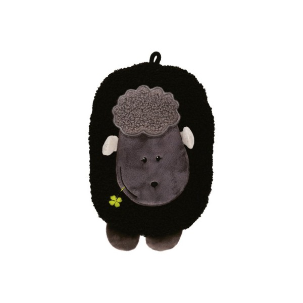 Kinder Öko-Wärmflasche 0,8 l mit Flauschbezug "Lamm" schwarz