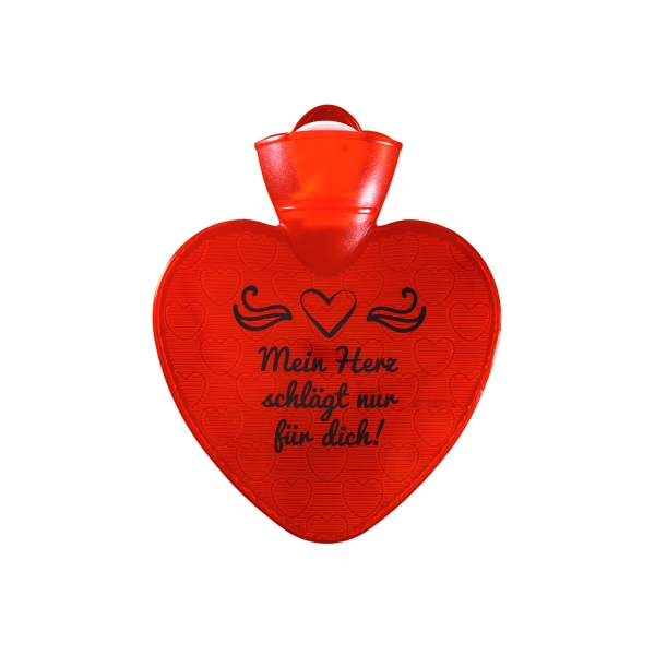 Wärmflasche Herz 1,0 l rot-transparent mit Druck "Mein Herz schlägt nur für dich"