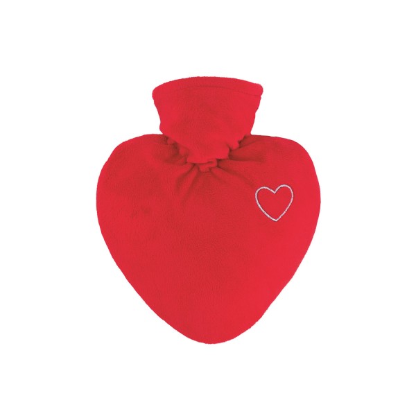 Wärmflasche Herz 1,0 l mit Veloursüberzug rot
