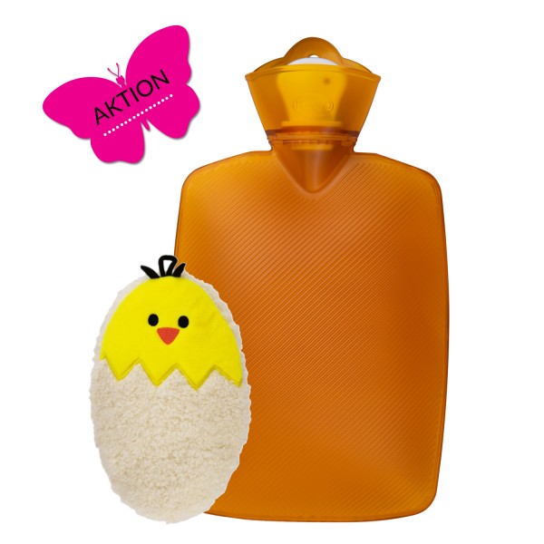 Frühlings-Wärmflaschenset mit Wärmflasche Plant Orange und Mini-Wärmflasche Ei